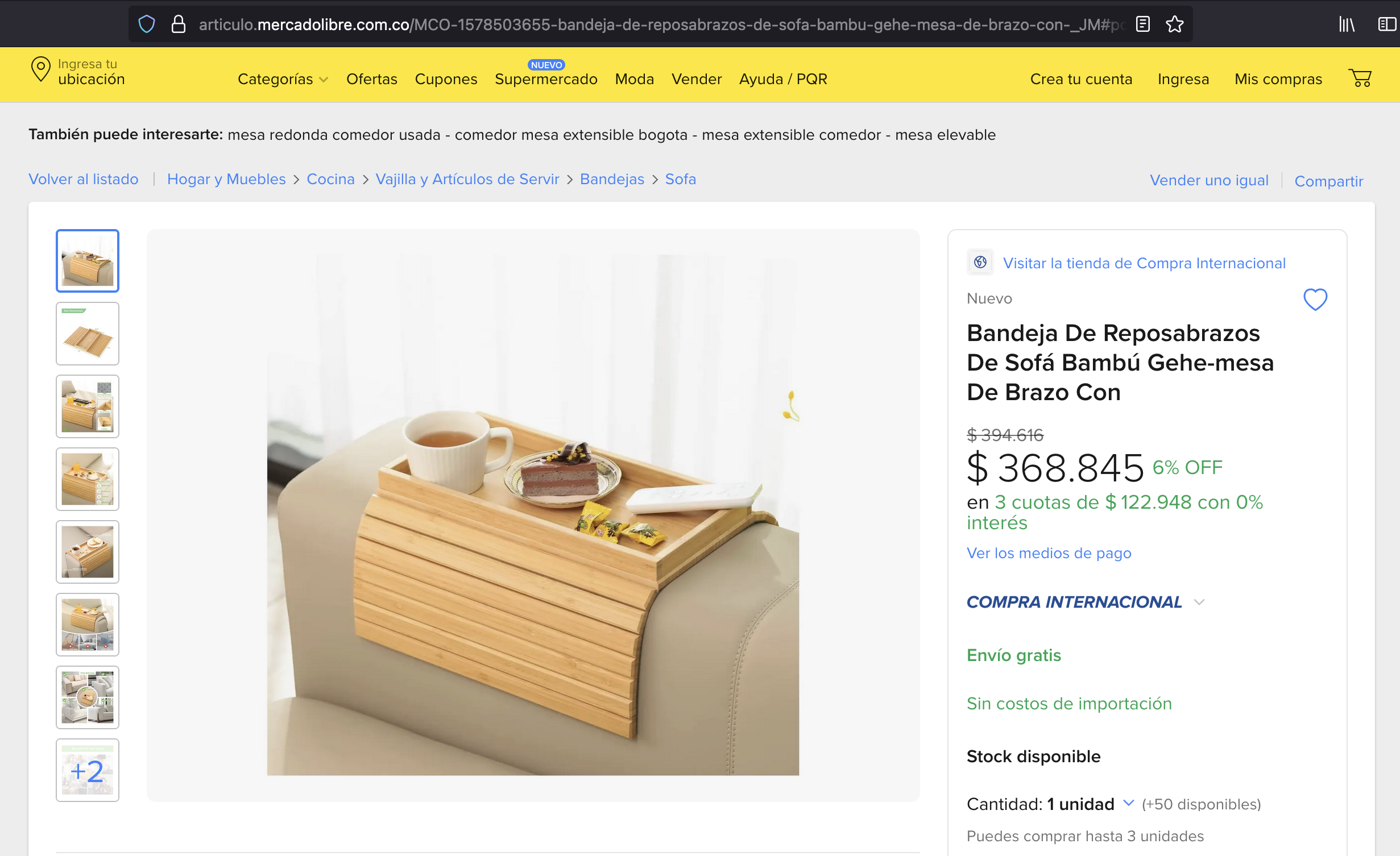 Bandeja De Reposabrazos De Sofá Bambú Ge